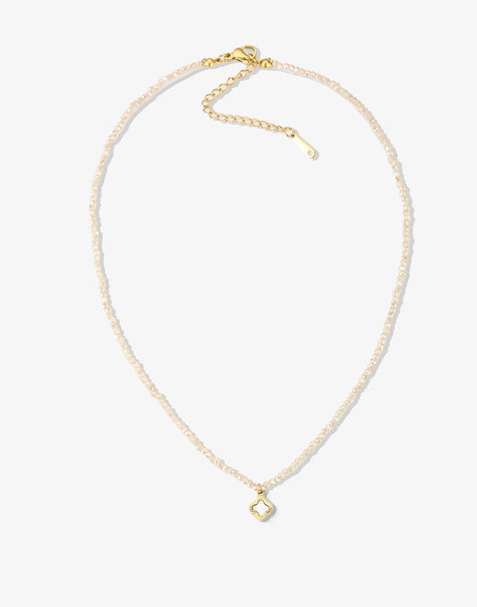 kralenketting beige met klaver