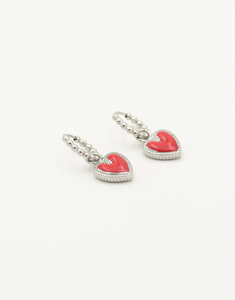 vintage hoop earrings heart red silver colored