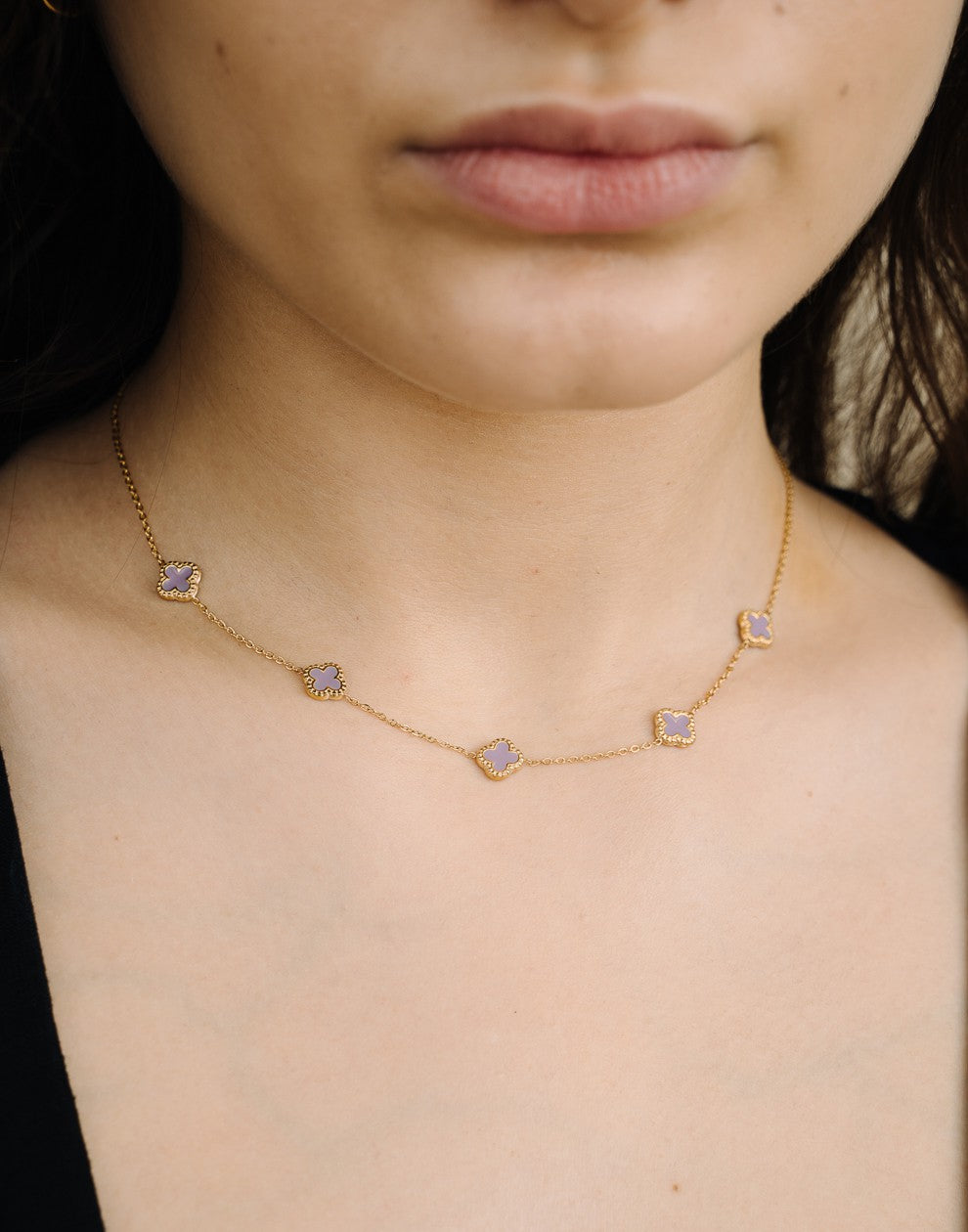 Ketting klavers lila goudkleurig