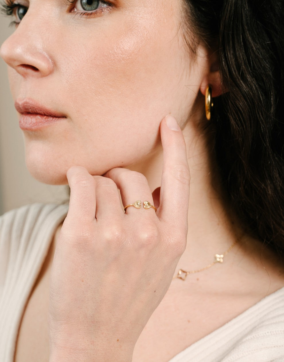 ring double vintage hearts gold-colored