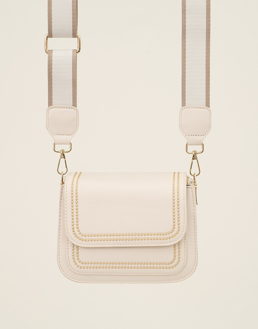 Schoudertas met gestikte rand beige