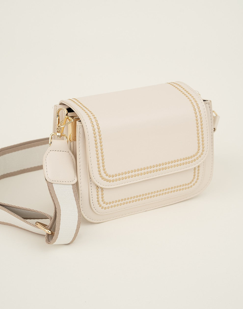 Schoudertas met gestikte rand beige