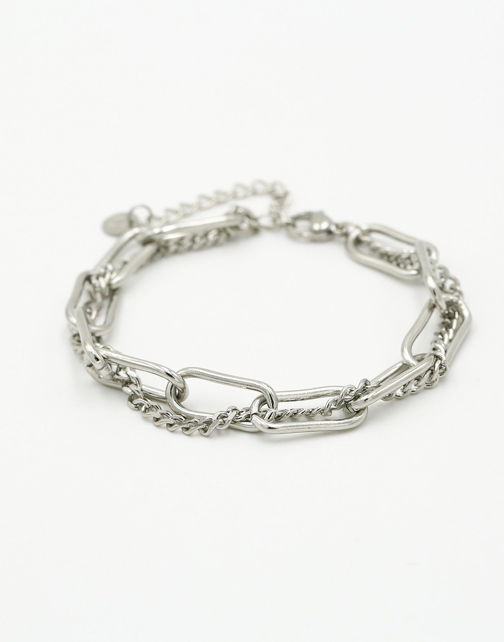double silver-colored link bracelet