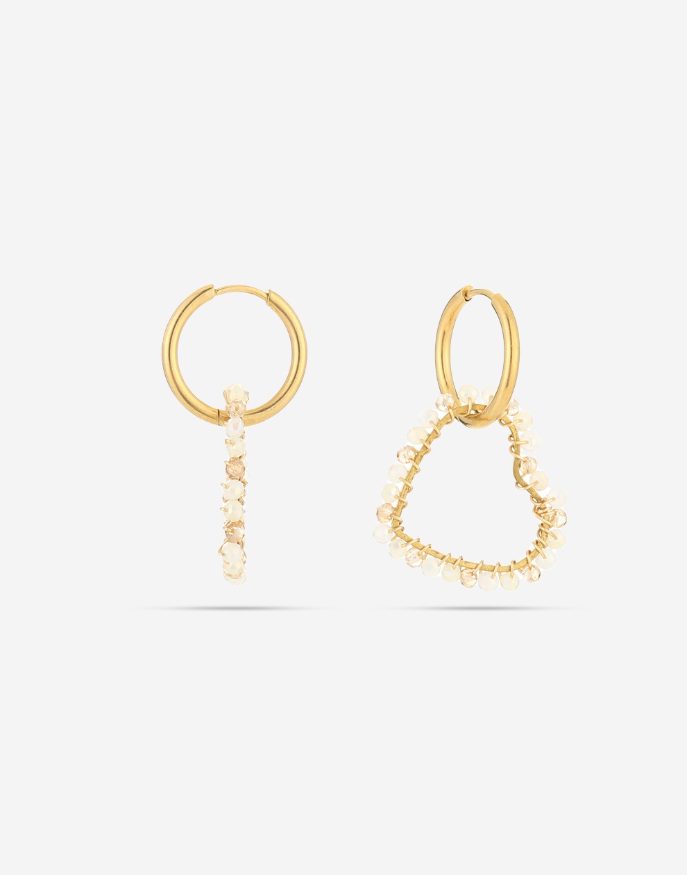earrings heart beads beige