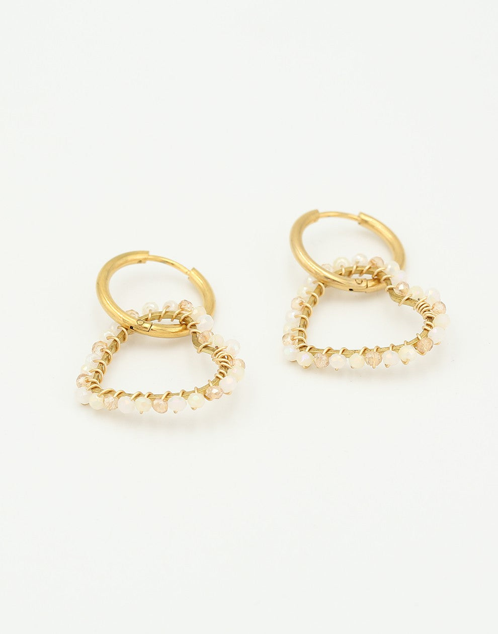 earrings heart beads beige