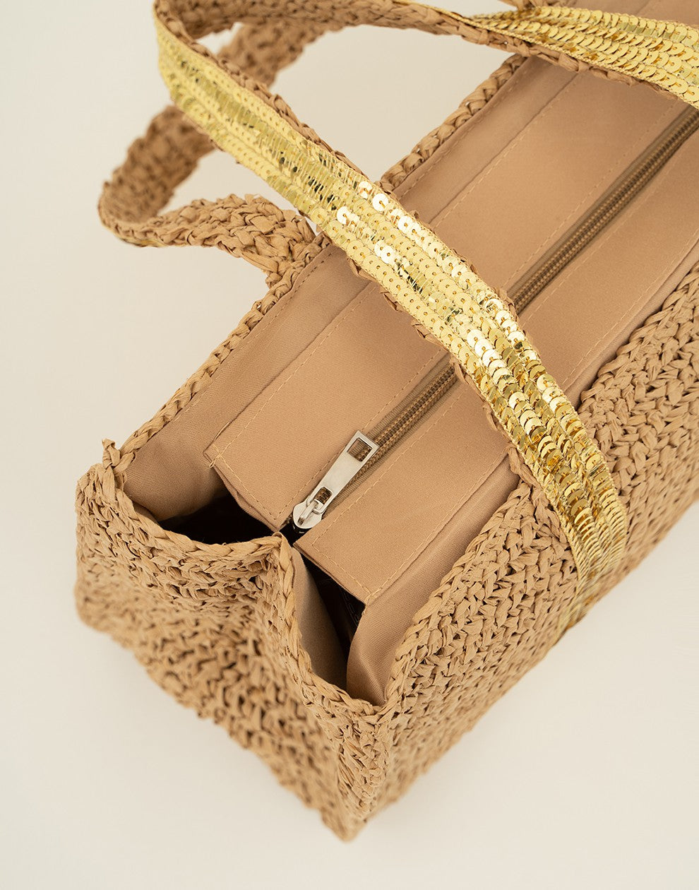 Strand tas met goudkleurigen pailetten