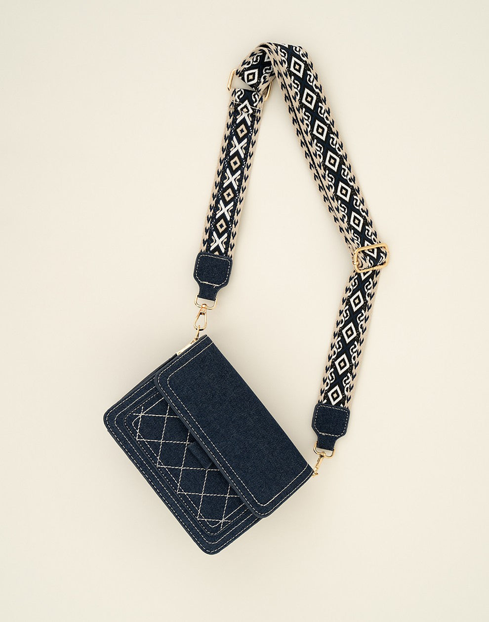 Hippe donkere jeans tas met gave strap