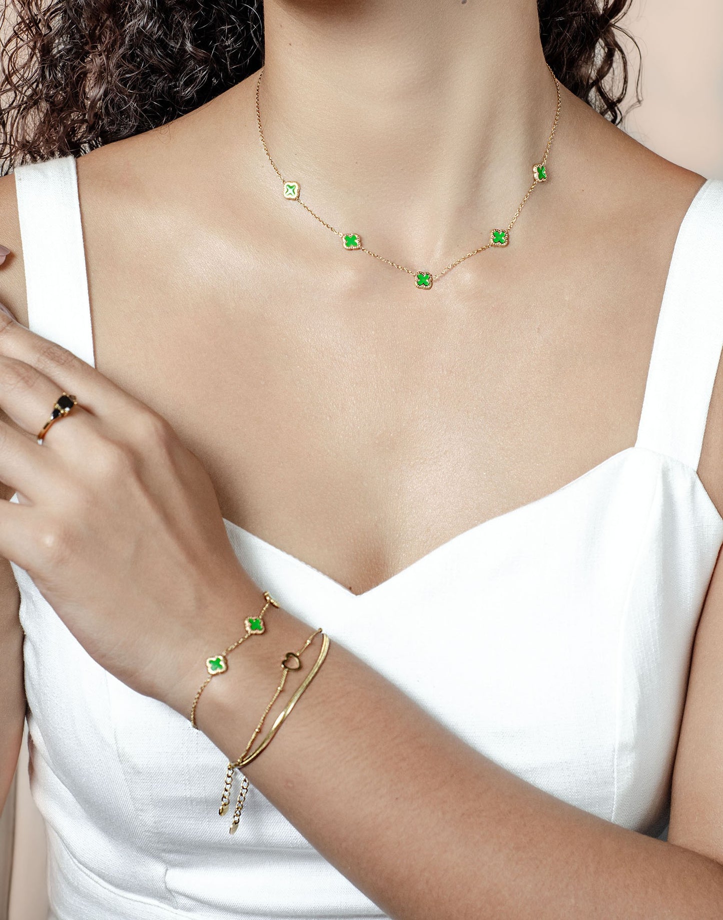 Ketting klavers lime goudkleurig