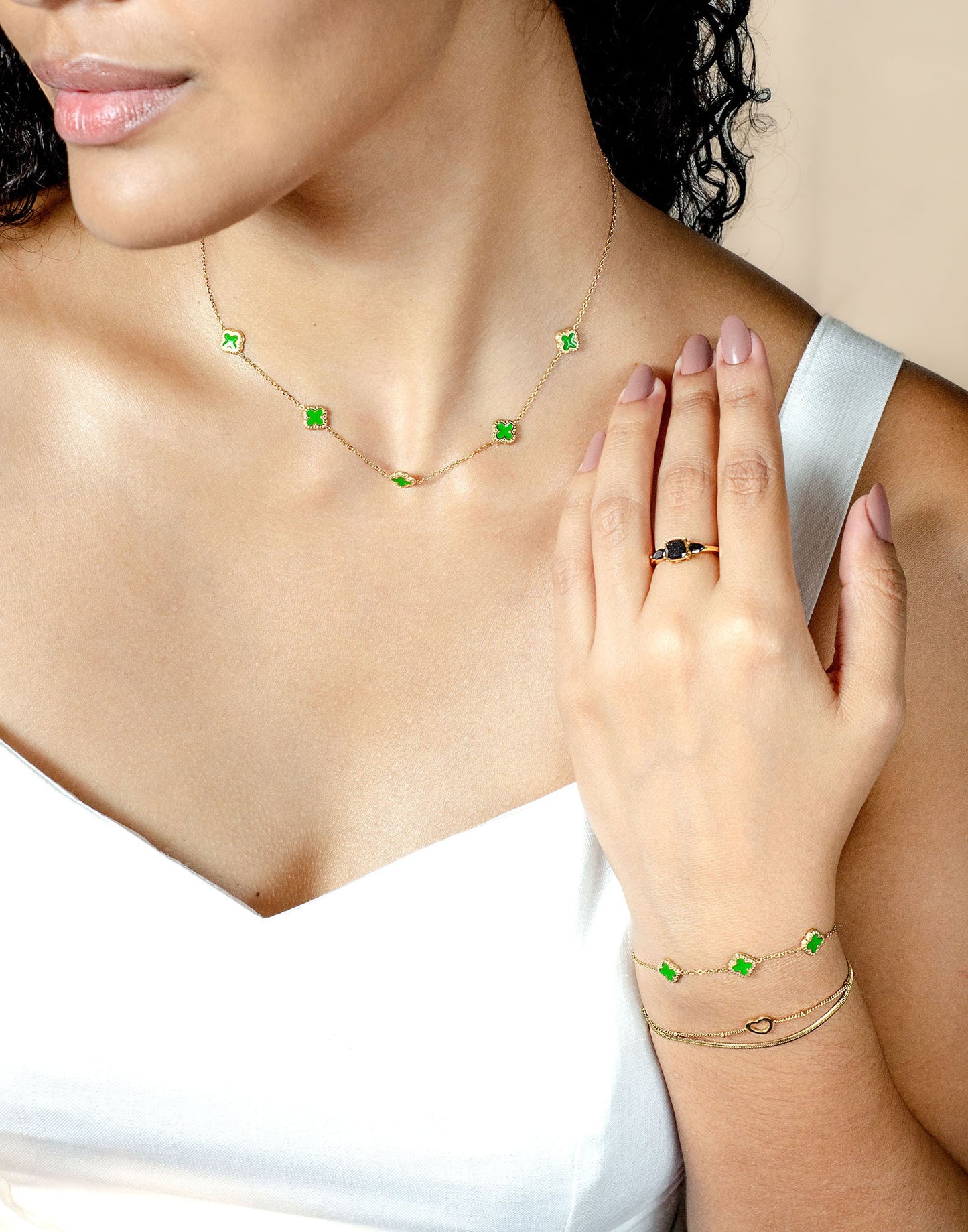 Ketting klavers lime goudkleurig