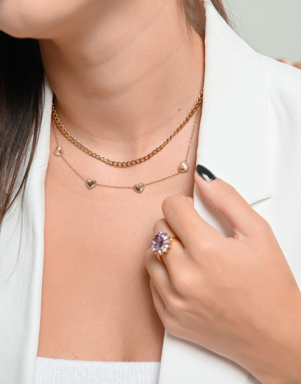 ketting vintage hartjes goudkleurig