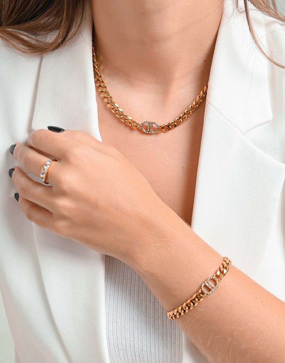 Ketting DD met strass goudkleurig