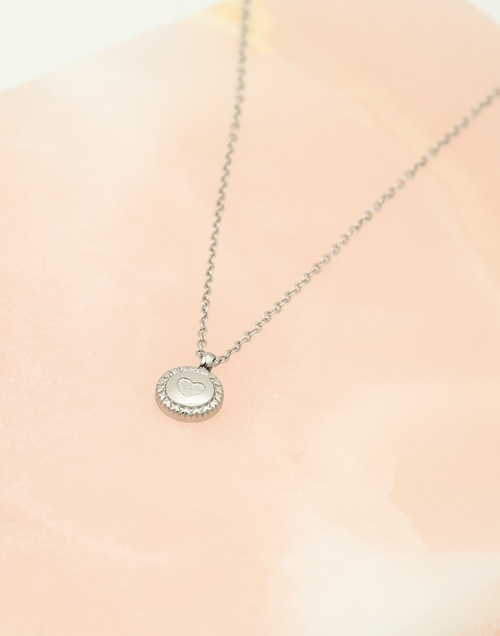 Ketting munt met hartje zilverkleurig