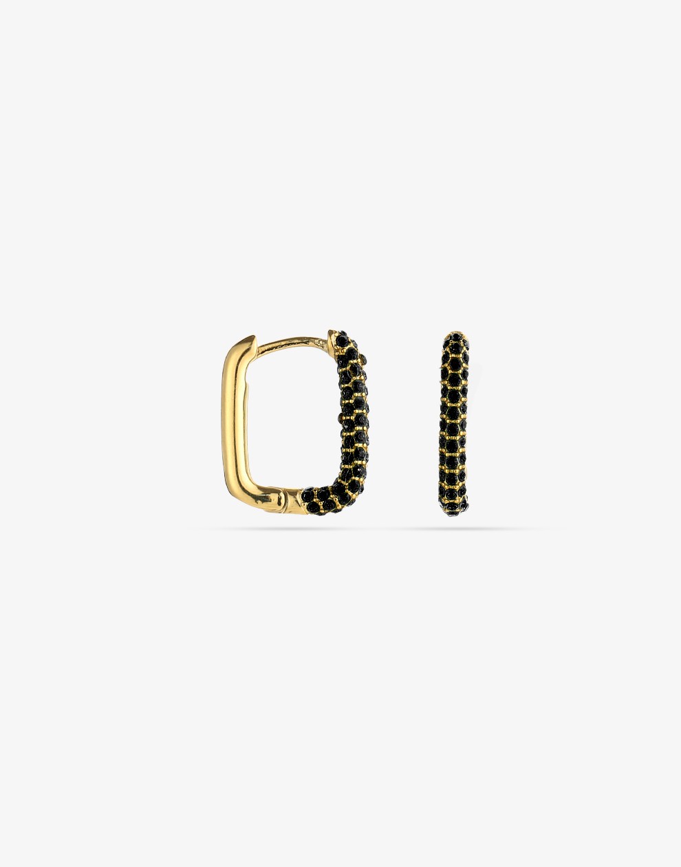 oval earrings with black and gold-colored stones