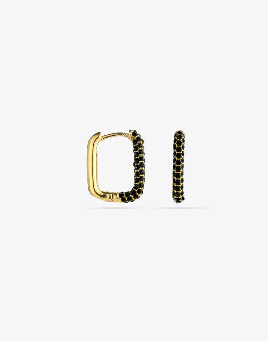 oval earrings with black and gold-colored stones