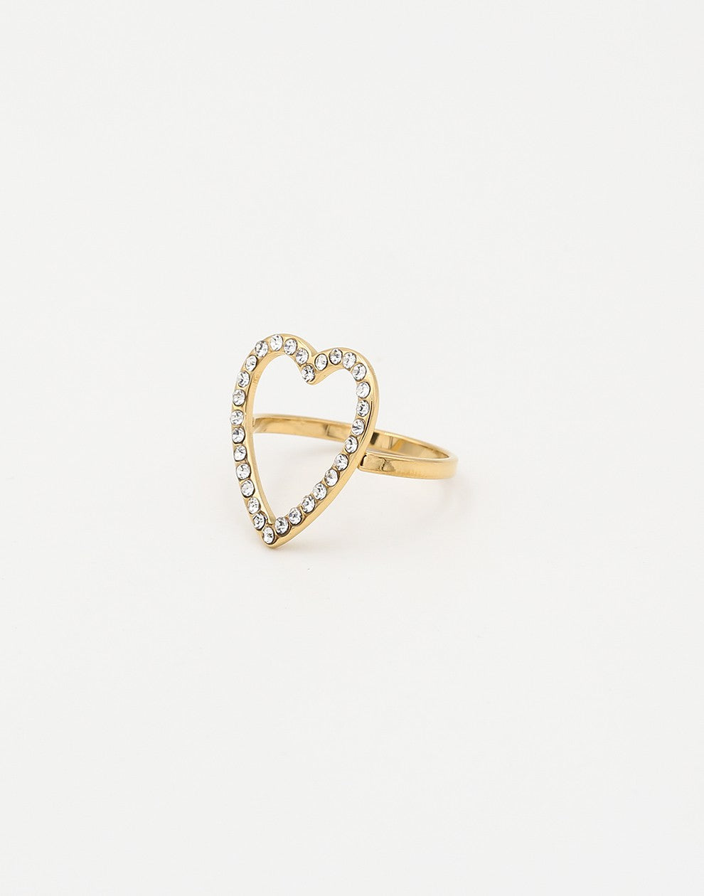 ring open hart strass goudkleurig