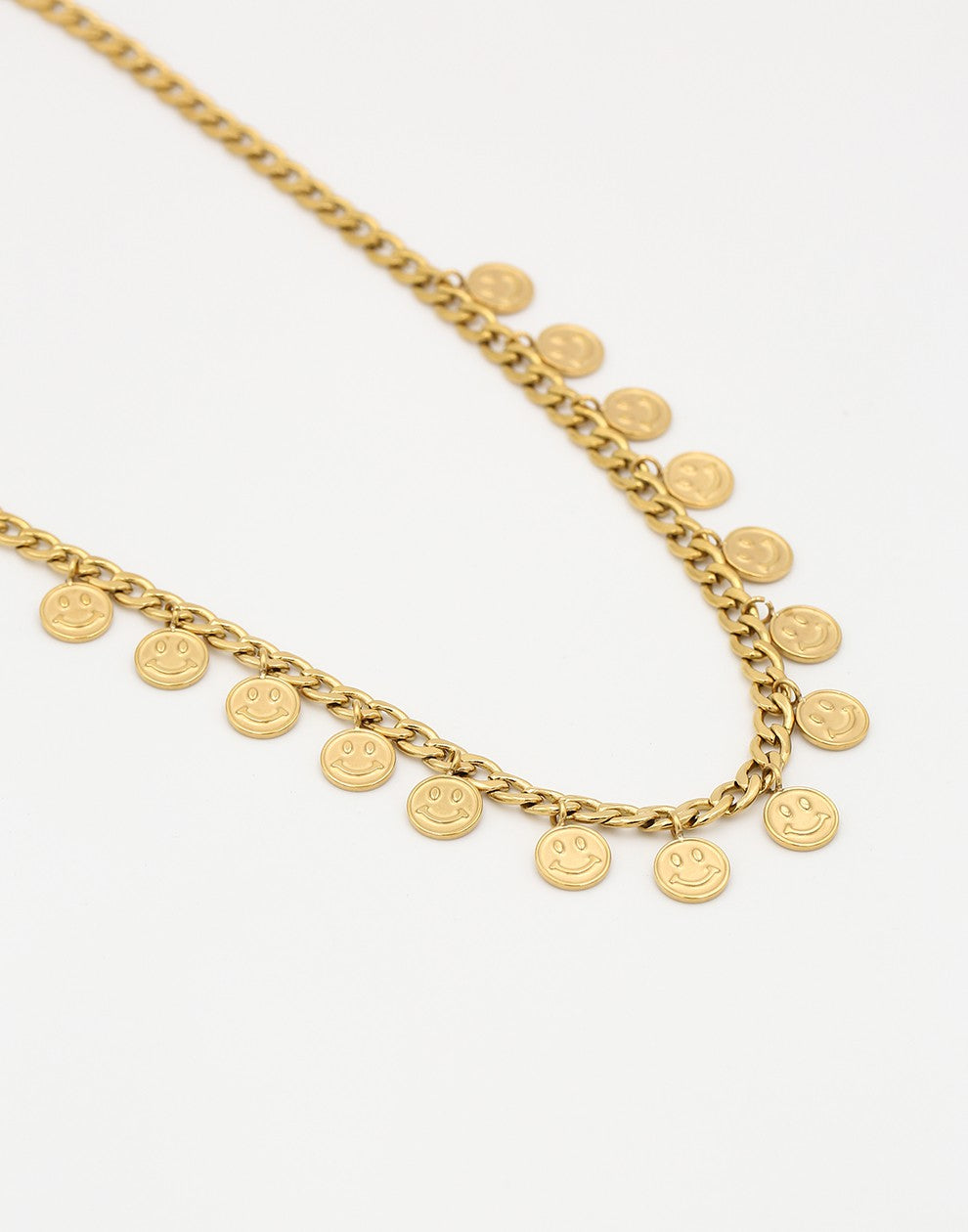 schakelketting met smiley muntjes goudkleurig
