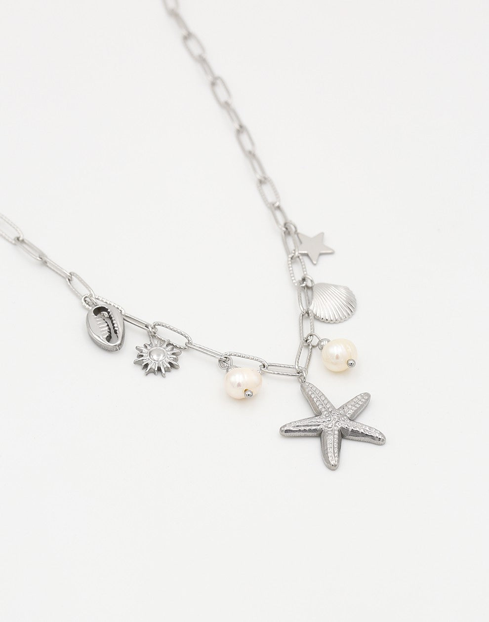 Bedelketting zeester zilverkleurig
