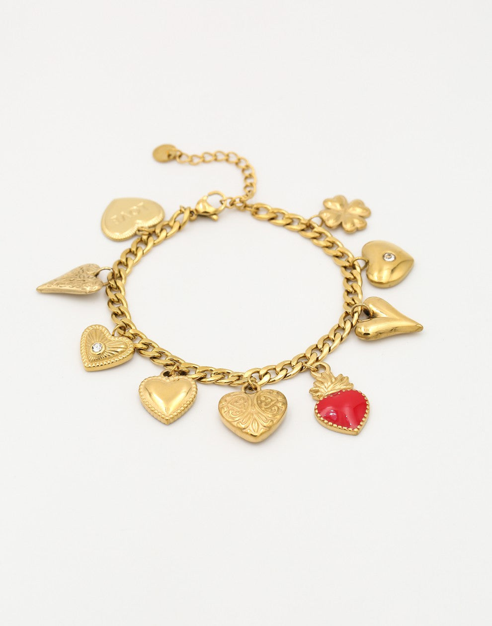 Bedelarmband multi hartjes goudkleurig