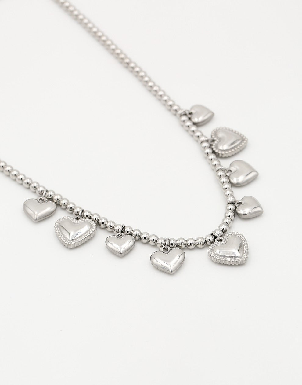 Bali heart beads necklace silver-colored
