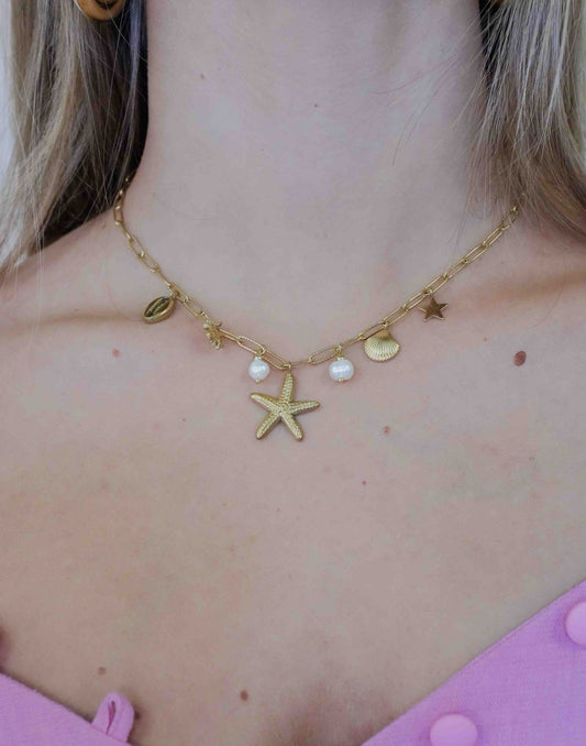 Bedelketting zeester goudkleurig