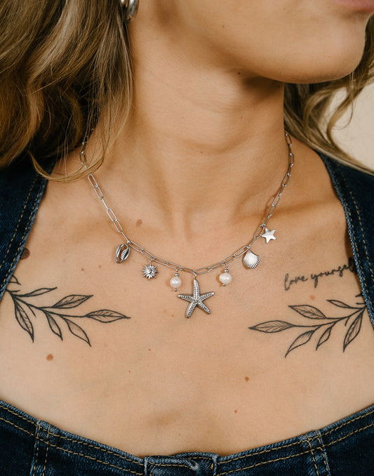 Bedelketting zeester zilverkleurig