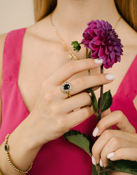 vintage statement ring zwarte steen