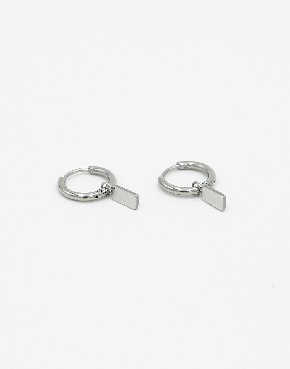 Silver-colored flat rectangle earrings