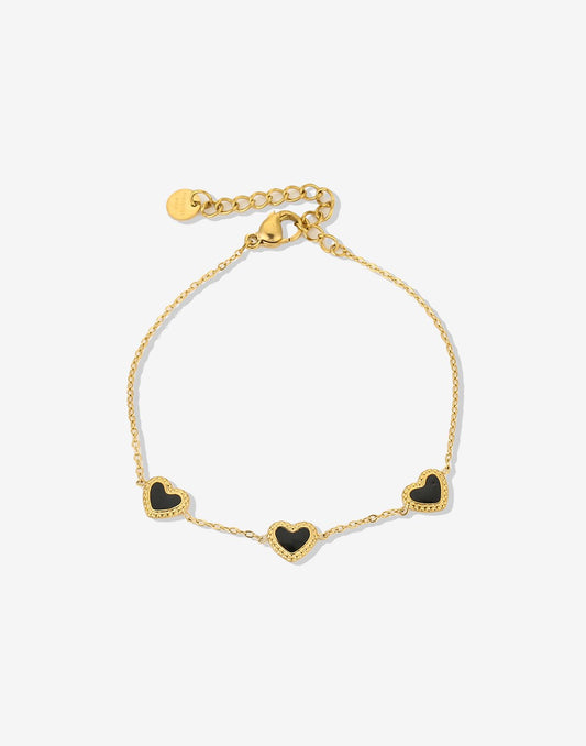 armband drie hartjes zwart goudkleurig