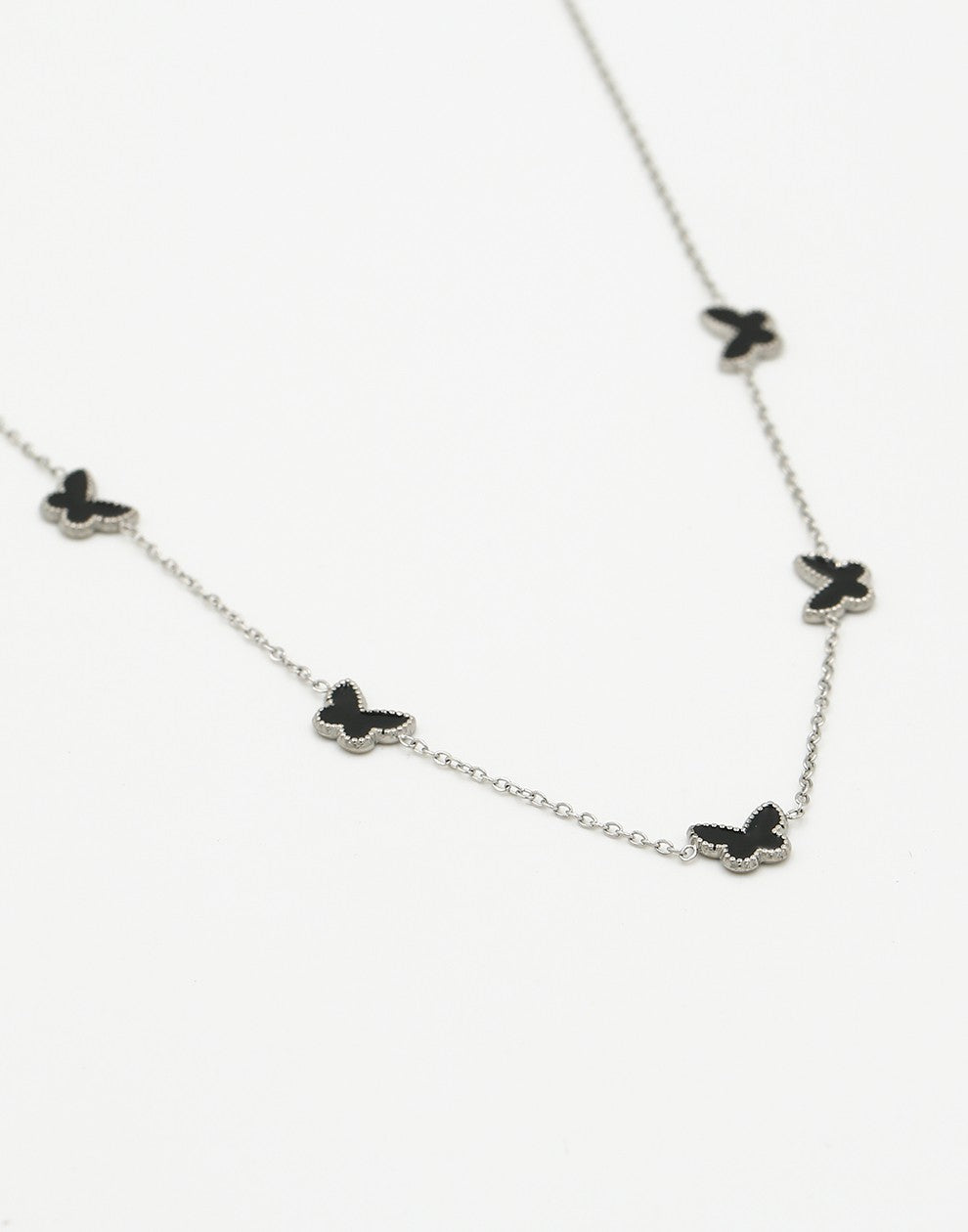 Necklace butterflies black silver colored