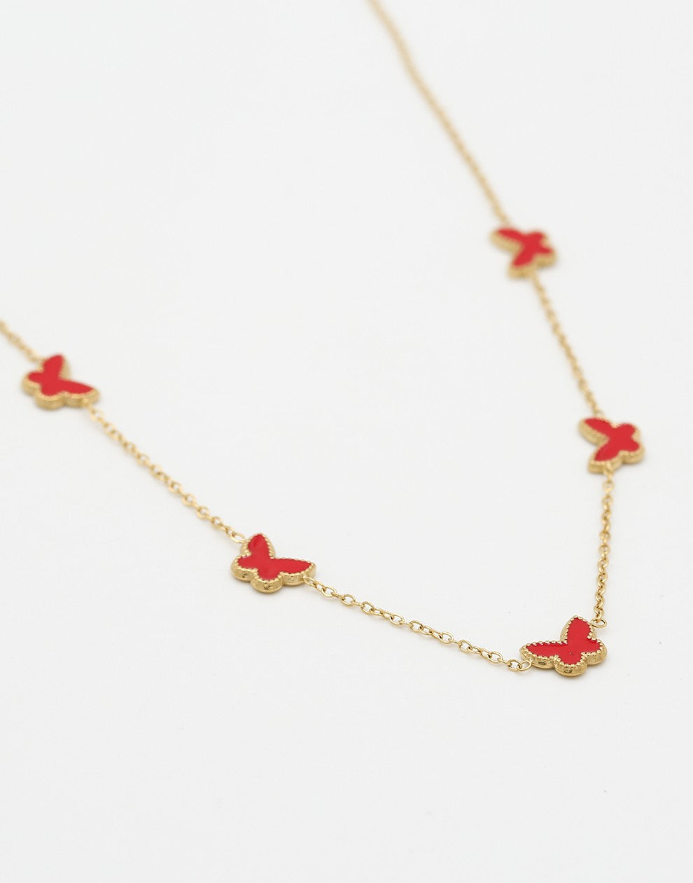 Ketting vlinders rood goudkleurig