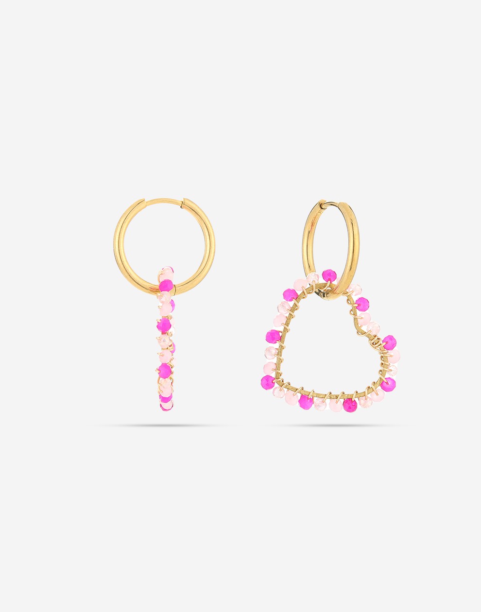 earrings heart beads fuchsia