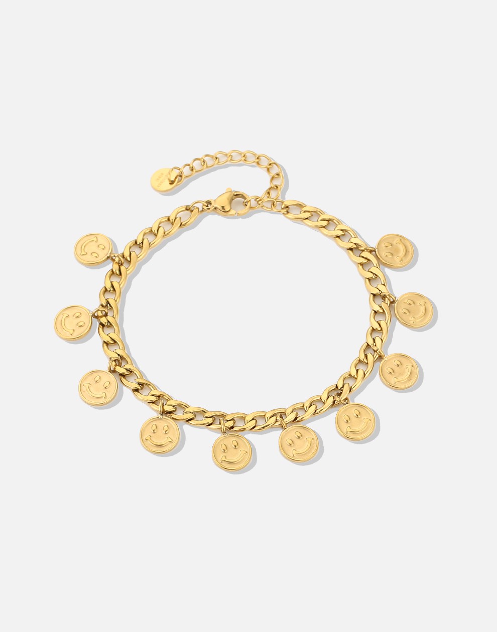 schakelarmband met smiley muntjes goudkleurig