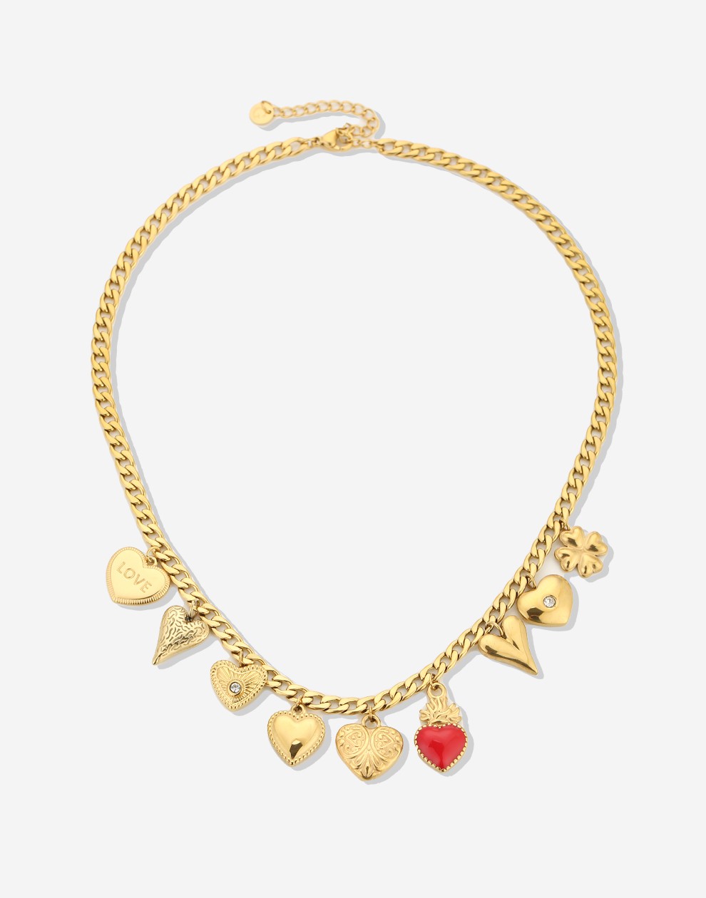 Bedelketting multi hartjes goudkleurig