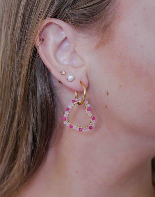 earrings heart beads fuchsia