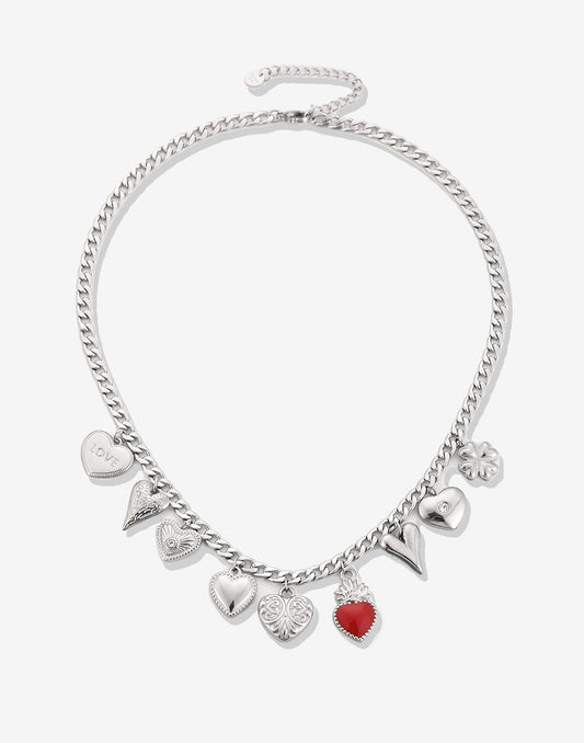 Bedelketting multi hartjes zilverkleurig