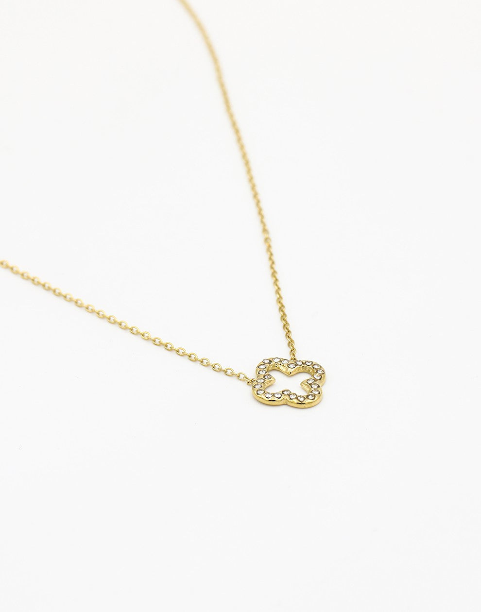 fijne ketting open klaver strass goudkleurig