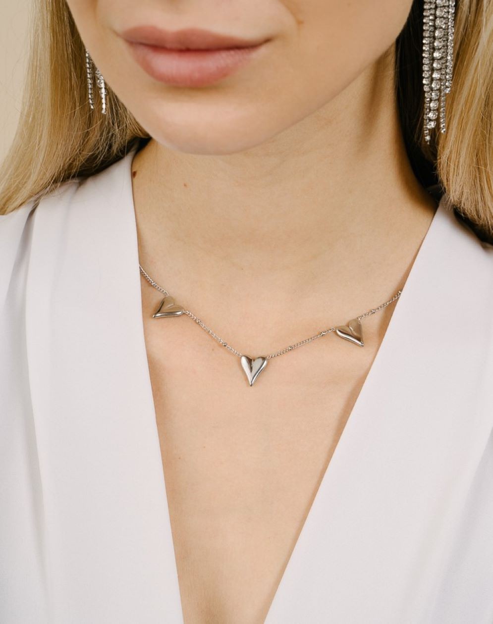 ketting drie vintage hartjes zilverkleurig