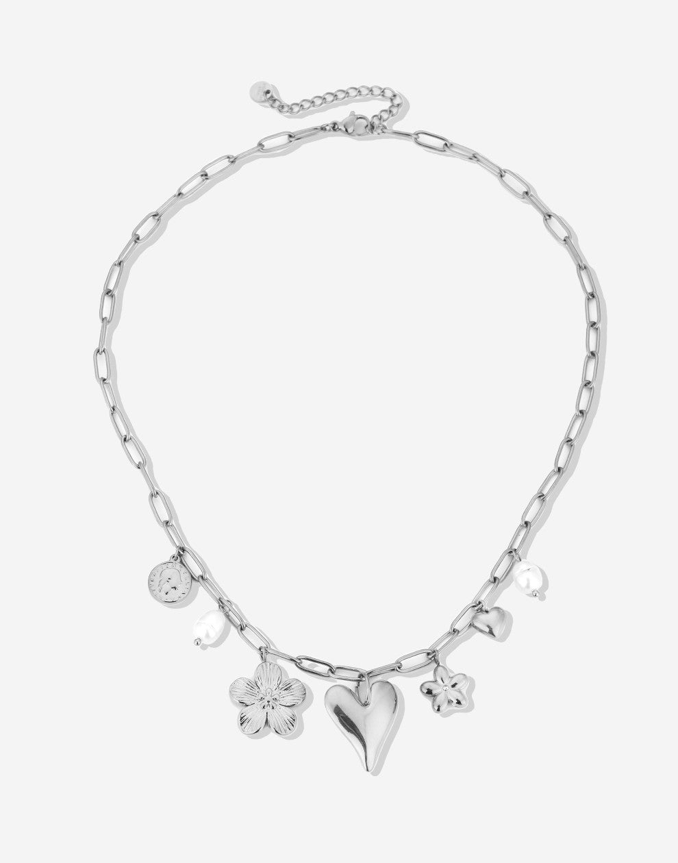 Bedelketting flower love zilverkleurig