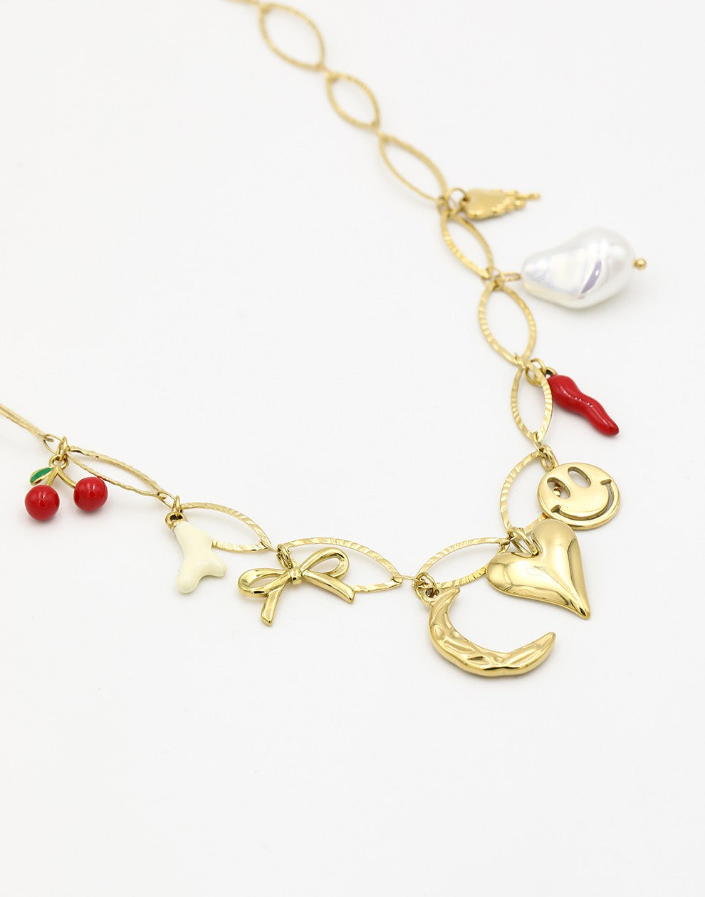 ovale schakelketting met bedels goudkleurig