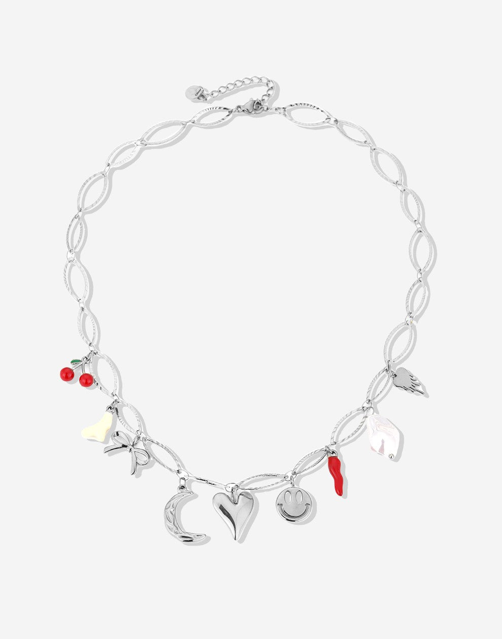 ovale schakelketting met bedels zilverkleurig
