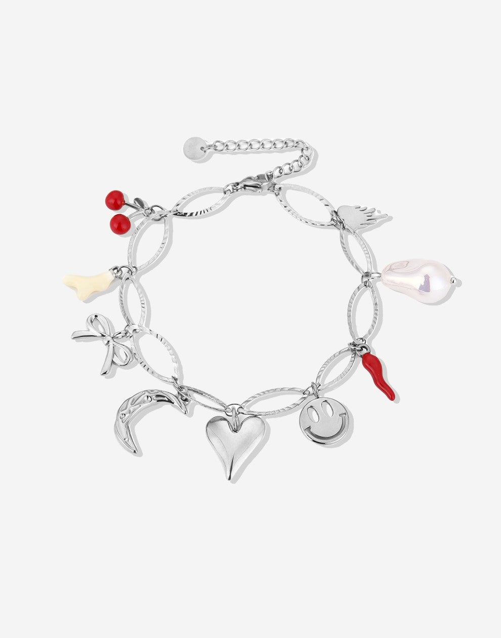 ovale schakelarmband met bedels zilverkleurig