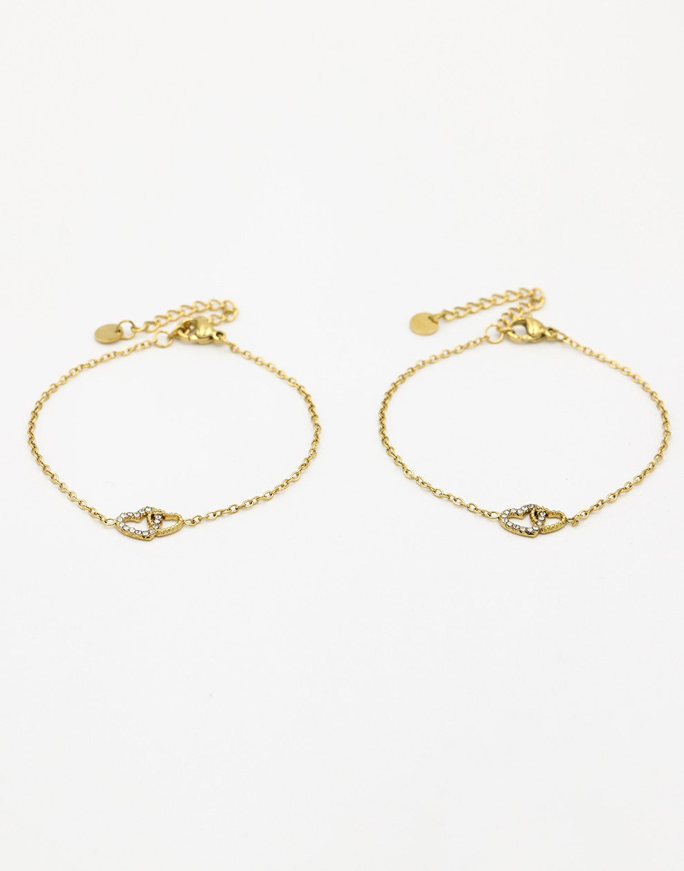 armbanden set twee hartjes met steentjes goudkleurig