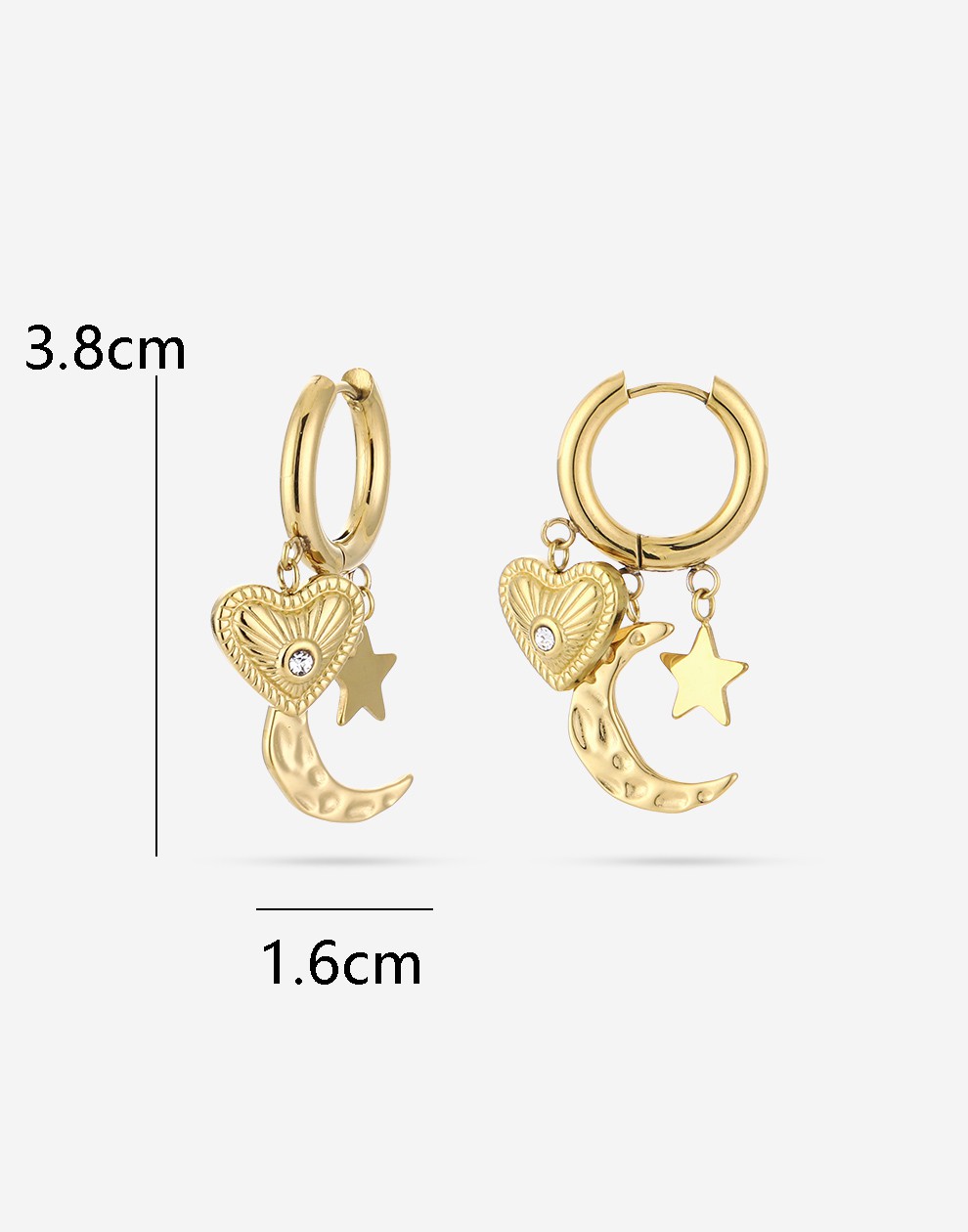 Earrings charm love star moon gold-colored