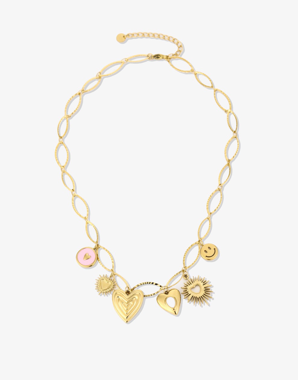 Bedelketting pink love goukleurig