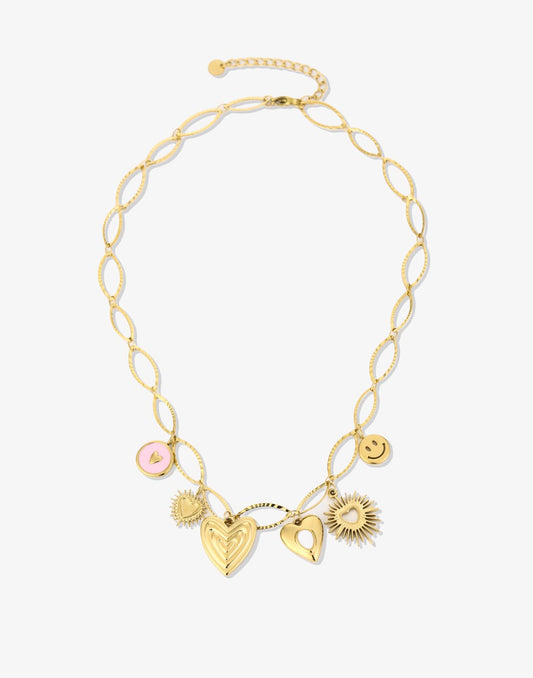 Bedelketting pink love goukleurig