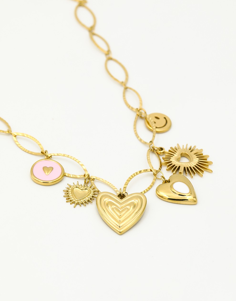 Bedelketting pink love goukleurig