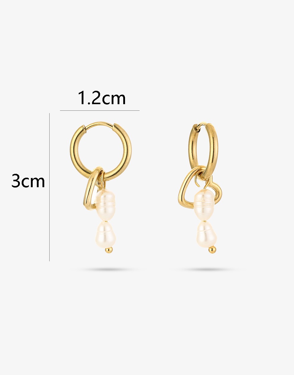 earrings heart with gold-colored pearls