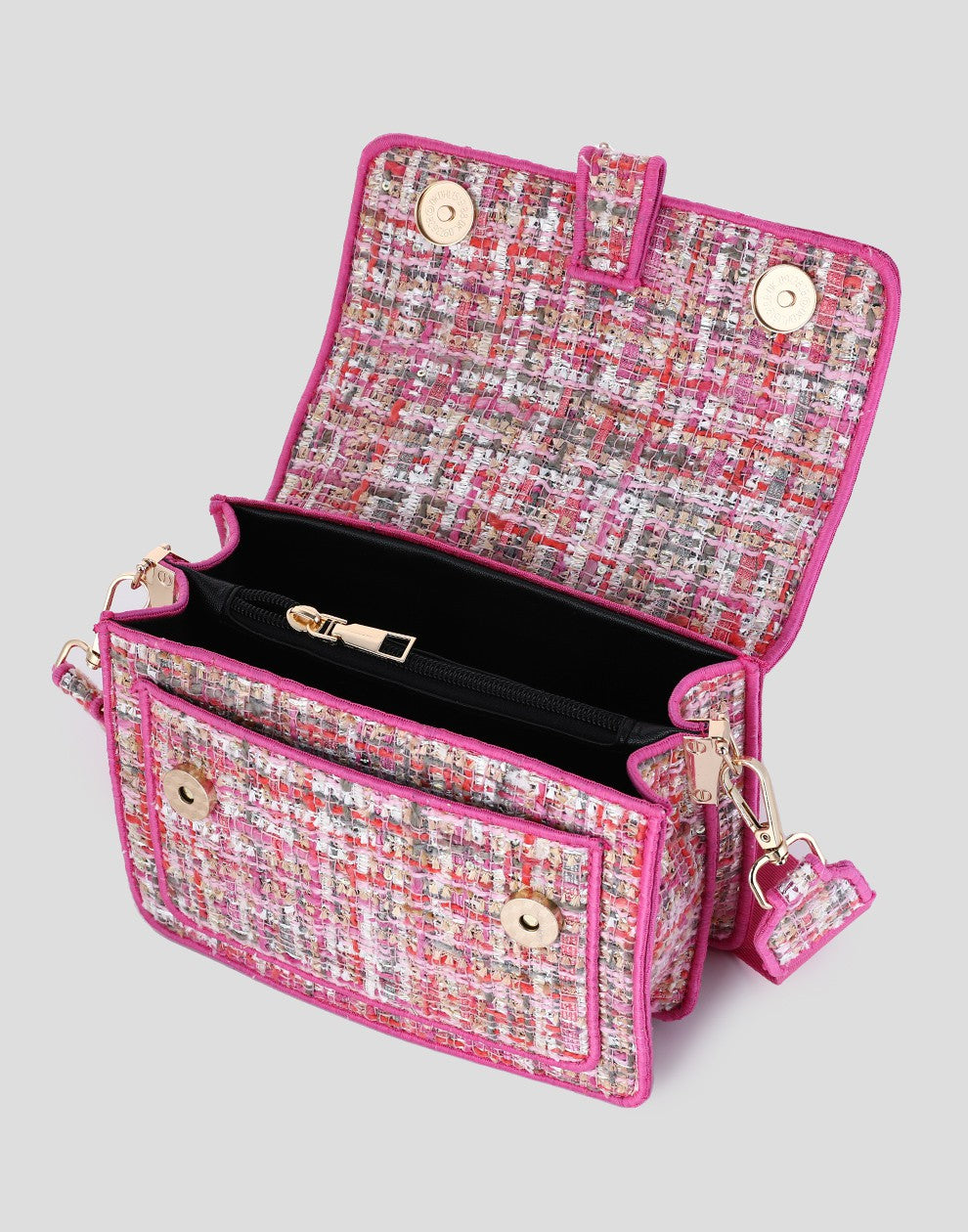 schoudertas roze met ruit patroon