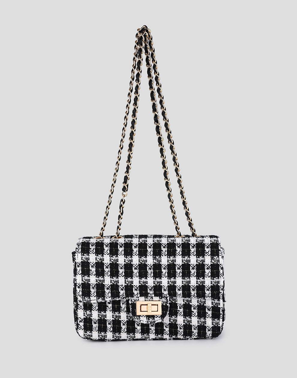 tweed schoudertas zwart
