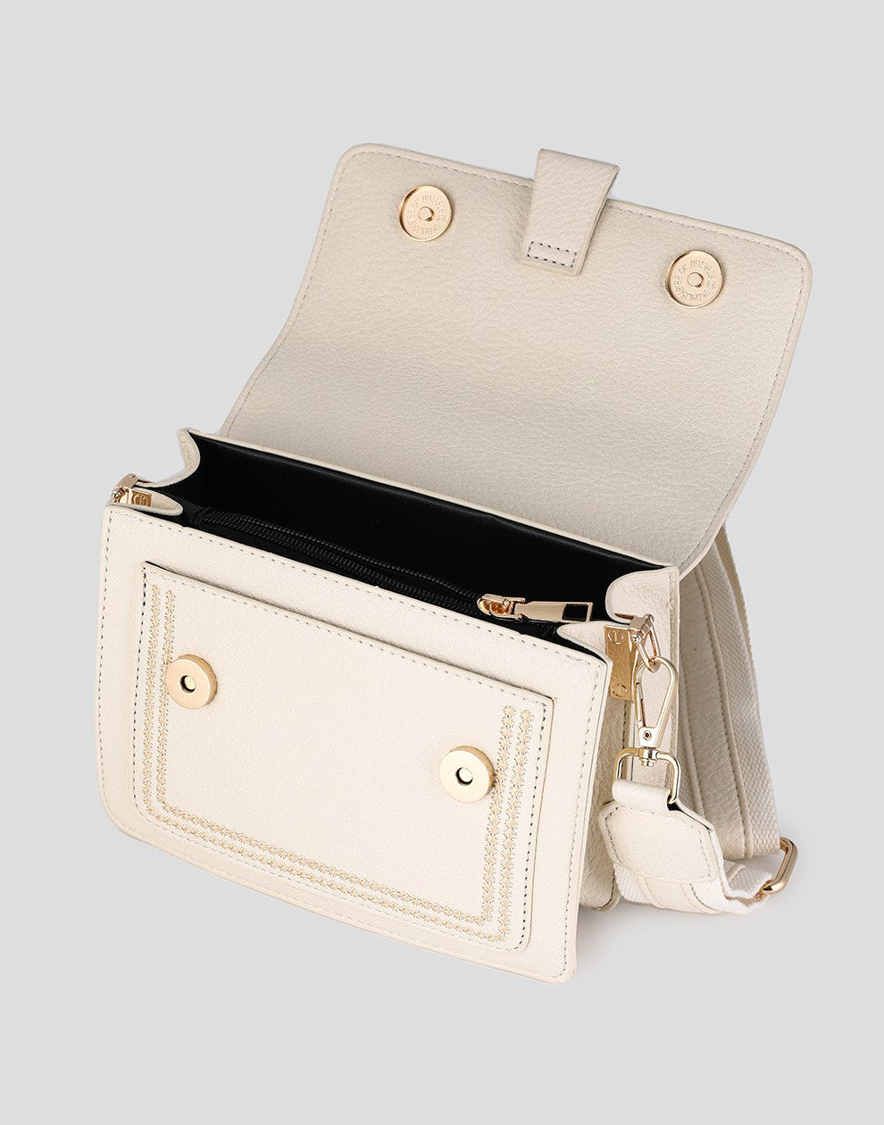 Schoudertas met gestikte rand beige